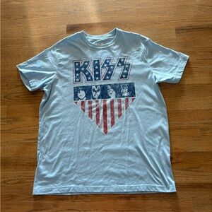 KISS Men's Blue Stars Stripes American Flag Classic Rock Tshirt Size Large